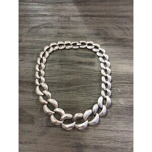 Diamond Shape Design Silver Tone Link Vintage Collar Necklace